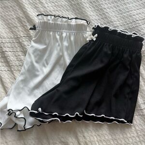 SHEIN Black and White Ruffle Trim Pajama Shorts